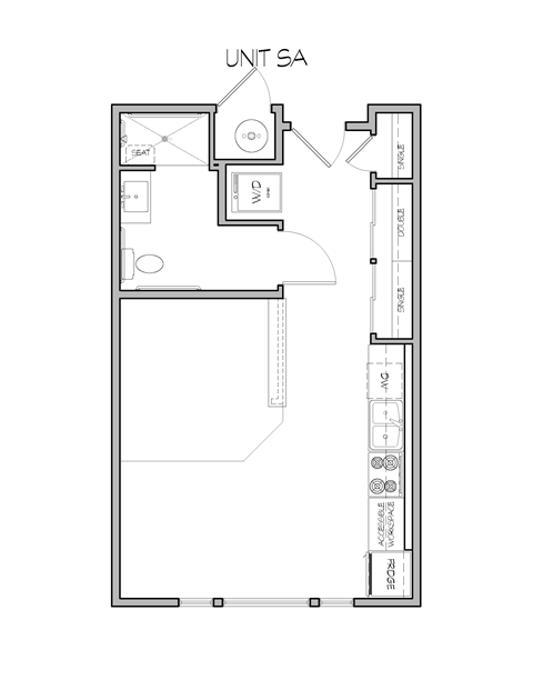 Floor plan for studio, 1 bath, 499 sqft